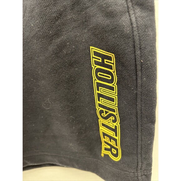 HOLLISTER Jogger Shorts Knit Black/Yellow Logo Zip Pockets Elastic Waist Mens L - Picture 3 of 9